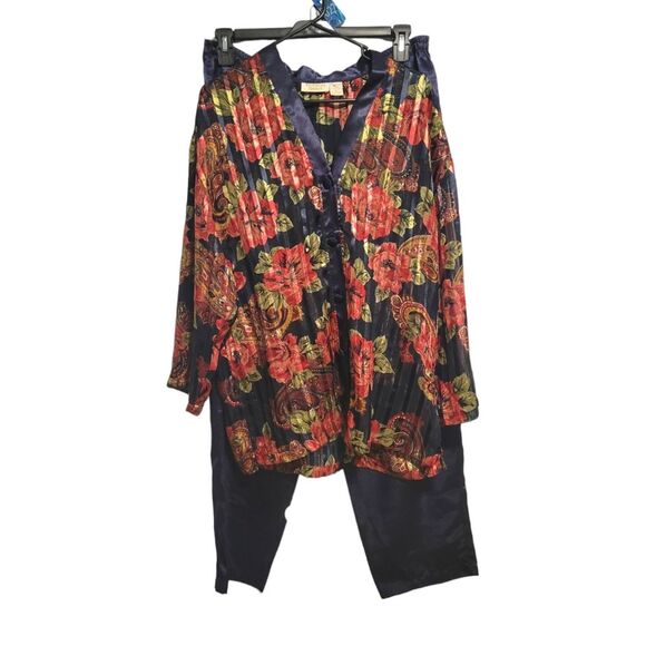 Victoria's Secret Gold Label Vintage Floral Satin Sleep Set Pajamas Size Medium - Picture 1 of 9